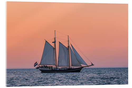 Acrylglas print Sailing ship in the sunset on the Baltic Sea