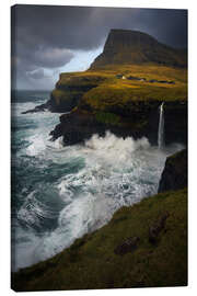 Canvas print Múlafossur waterfall on a stormy day in the Faroe Islands