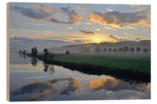 Wood print Sunrise at the river bank