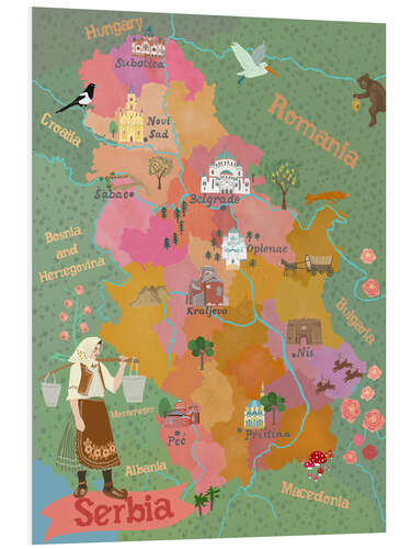 Foam board print Colourful Map of Serbia