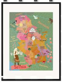 Gerahmter Kunstdruck Bunte Karte von Serbien (englisch)