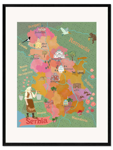 Impression artistique encadrée Colourful Map of Serbia