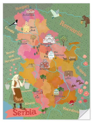 Sisustustarra Colourful Map of Serbia