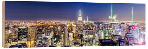 Wood print Manhattan skyline at night, New York