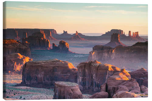 Canvas print Sunrise and morning fog in Monument Valley