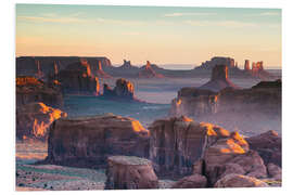 Tableau en PVC Sunrise and morning fog in Monument Valley