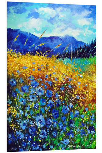 Foam board print Blue wildflowers in the mountain valley