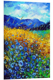 Foam board print Blue wildflowers in the mountain valley