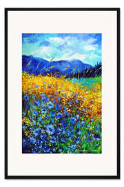 Gerahmter Kunstdruck Blaue Wildblumen im Bergtal