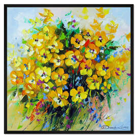 Gerahmter Kunstdruck Strauß aus gelben Sommerblumen