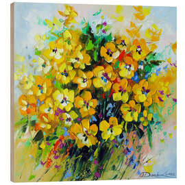 Wood print Bouquet of yellow summer flowers