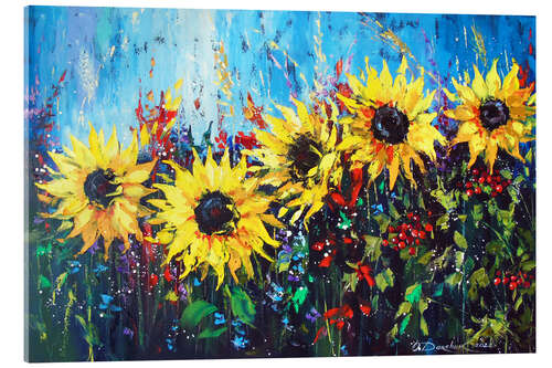 Obraz na szkle akrylowym Sunflowers with Ukraine in the heart