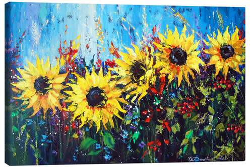 Canvas print Sunflowers with Ukraine in the heart