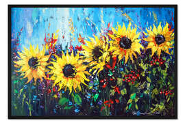 Gerahmter Kunstdruck Sonnenblumen mit der Ukraine im Herzen