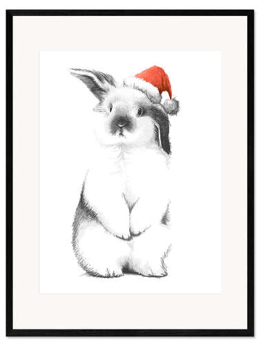 Ingelijste kunstdruk Rabbit in a santa hat