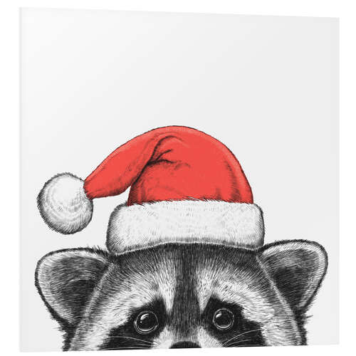 Print på skumplade Raccoon in a Santa hat