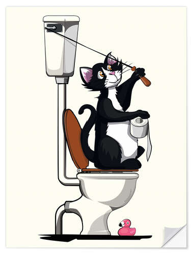 Muursticker Cat flushing the toilet