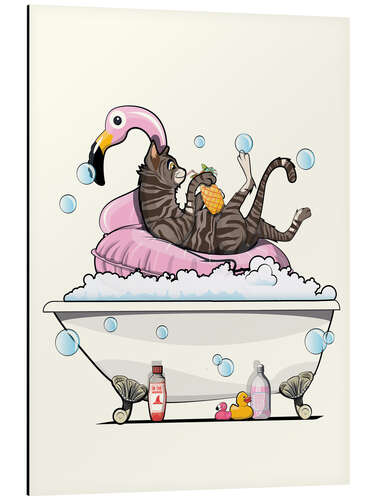 Aluminium print Cat having fun in the bath