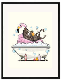 Gerahmter Kunstdruck Katze beim Badespaß