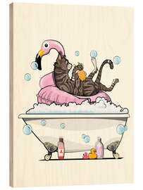 Quadro de madeira Cat having fun in the bath