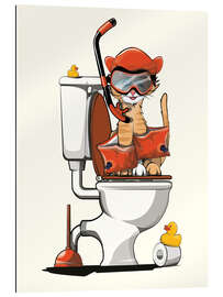 Gallery print Cat with a snorkel on the toilet