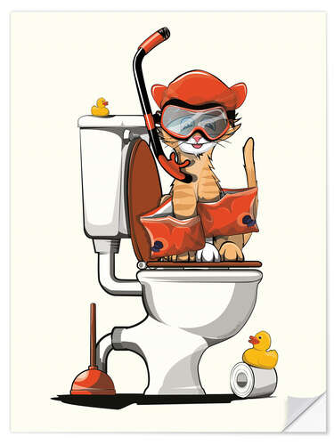 Sticker mural Cat with a snorkel on the toilet