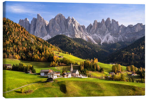 Canvas print Golden autumn in the Funes Valley in South Tyrol