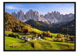 Gerahmter Kunstdruck Goldener Herbst im Villnösstal in Südtirol