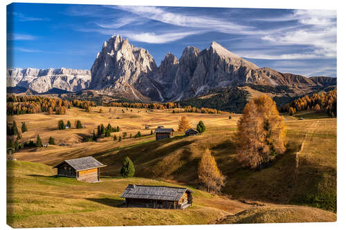 Canvas print Golden autumn on the Seiser Alm in South Tyrol