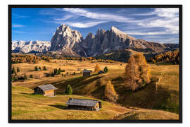 Gerahmter Kunstdruck Goldener Herbst auf der Seiser Alm in Südtirol