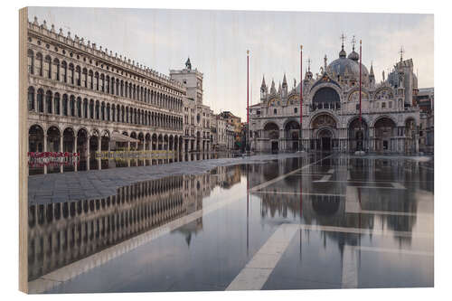 Holzbild Spiegelung des Markusdom in Venedig