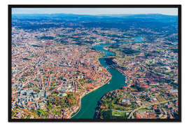 Gerahmter Kunstdruck Douro Fluss in Porto von oben