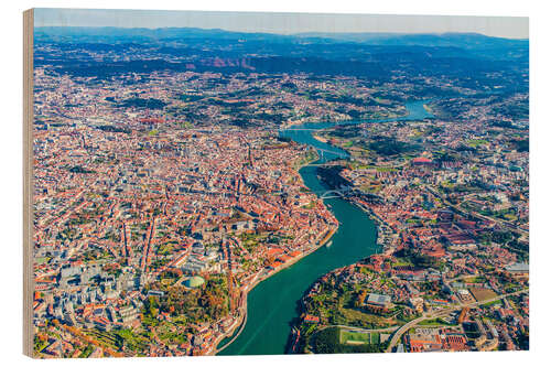 Wood print Douro river in Porto from above