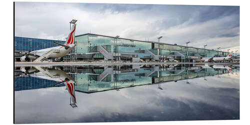 Obraz na aluminium Airport terminal reflected in rainwater
