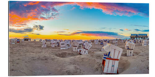 Gallery print Beach chairs in Sankt Peter Ording at sunset