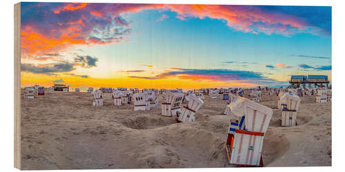 Quadro de madeira Beach chairs in Sankt Peter Ording at sunset