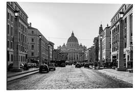 Aluminium print Via della Conciliazione in Rome, b/w