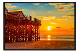 Gerahmter Kunstdruck Sonnenuntergang am Strand von Sankt Peter Ording II