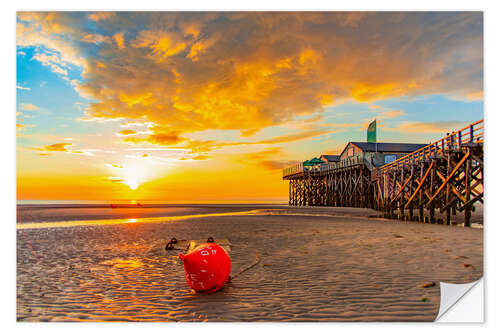 Selvklebende plakat Sunset on the beach of Sankt Peter Ording I