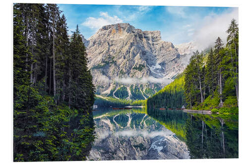 PVC-tavla Fir trees at the beautiful Pragser Wildsee