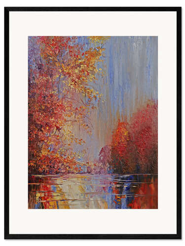 Gerahmter Kunstdruck Herbstbäume am Fluss