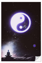 Selvklebende plakat Zen Meditation, Ying and Yang in the Cosmos