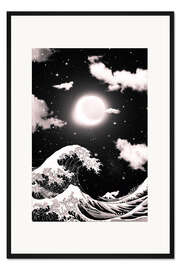 Gerahmter Kunstdruck Große Welle von Kanagawa und schwarz-weiße Mondfinsternis