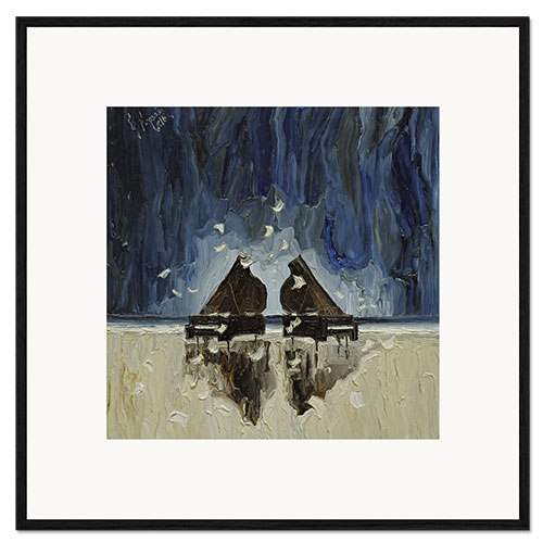 Inramat konsttryck A piano duo on the beach
