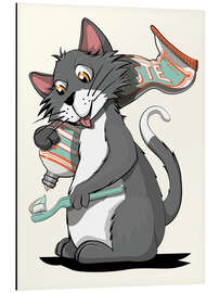 Magnettafel Katze beim Zähne putzen