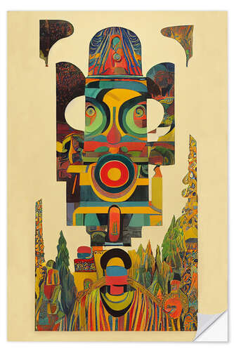 Selvklebende plakat Totem Face - Composition II