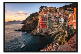 Gerahmter Kunstdruck Goldener Sonnenuntergang bei Riomaggiore