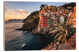 Holzbild Goldener Sonnenuntergang bei Riomaggiore