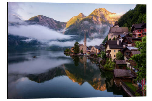 Aluminium print A foggy spring morning in Hallstatt, Austria