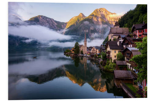 Foam board print A foggy spring morning in Hallstatt, Austria